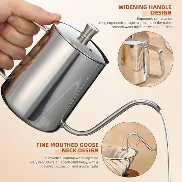 Svansehals kaffetrakter i metall, rustfritt stål, 600 ml Off-white Off-white