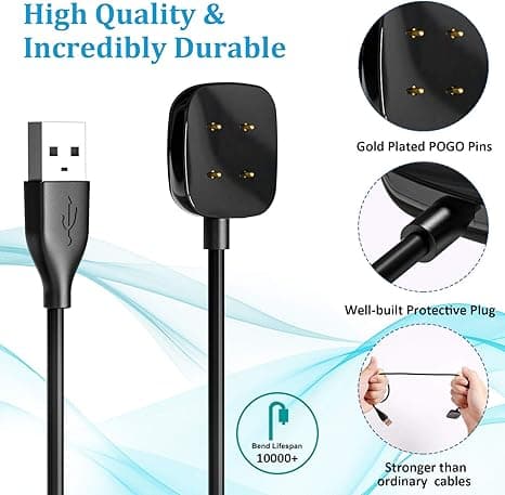 USB-laddningskabel kompatibel med Fitbit Sense och Fitbit Versa 3 (2-pack)