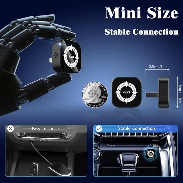 2026 Trådløs CarPlay-adapter (konverterer kablet til trådløs), USB-design, Plug-and-Play, kompatibel med iPhone og Android Sort Blå Black Blue