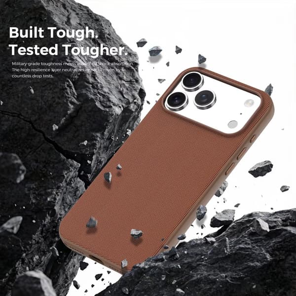 Etui til iPhone 18 Pro Max, førsteklasses vevd tekstur, fallbestandig og støtabsorberende brunt brown
