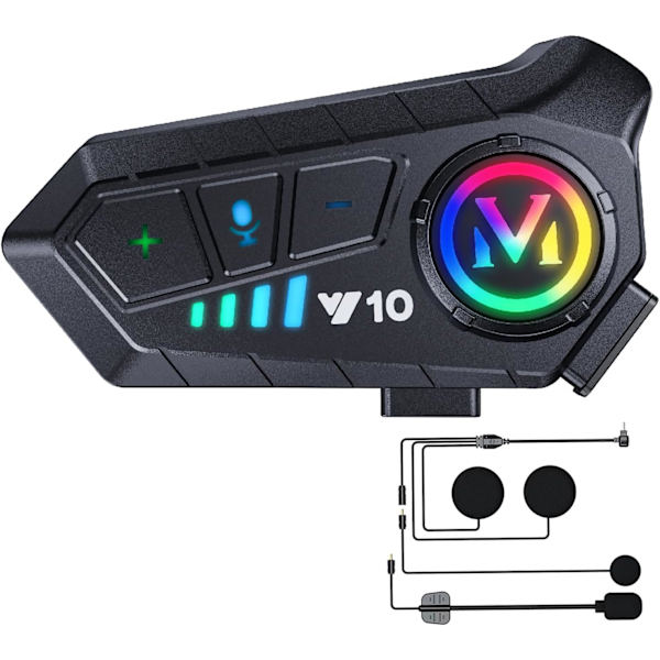 Støjreducerende motorcykelhjelm-intercom med Bluetooth 5.0 (sort)