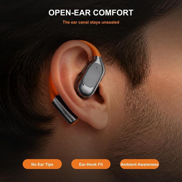 Trådlösa Bluetooth-hörlurar, öppen öronkrok-design, extremt lång batteritid 灰色