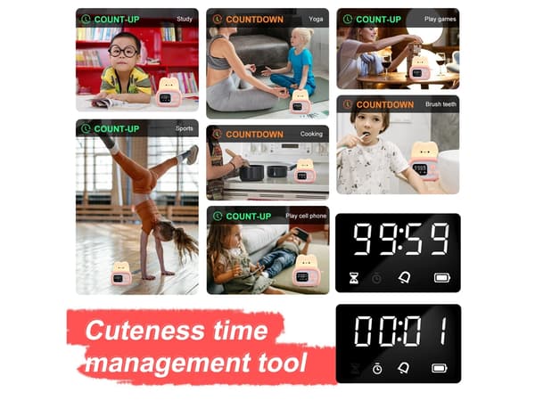 Bærbar klokke for barn med timer og nattlys -