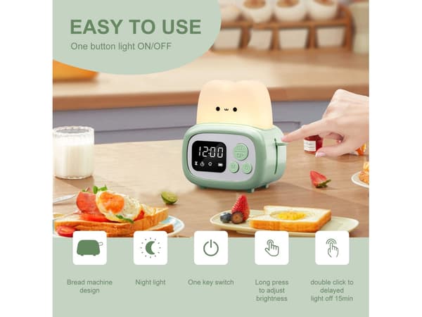 Rister-natlampe med digitalt ur og timer -