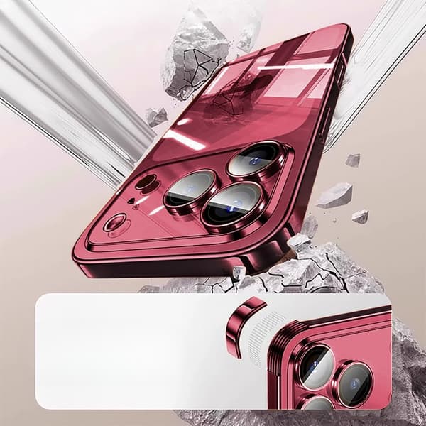 Deksler til iPhone 18 Pro Max, metallramme, kompatibel med magnetisk lading, rød red