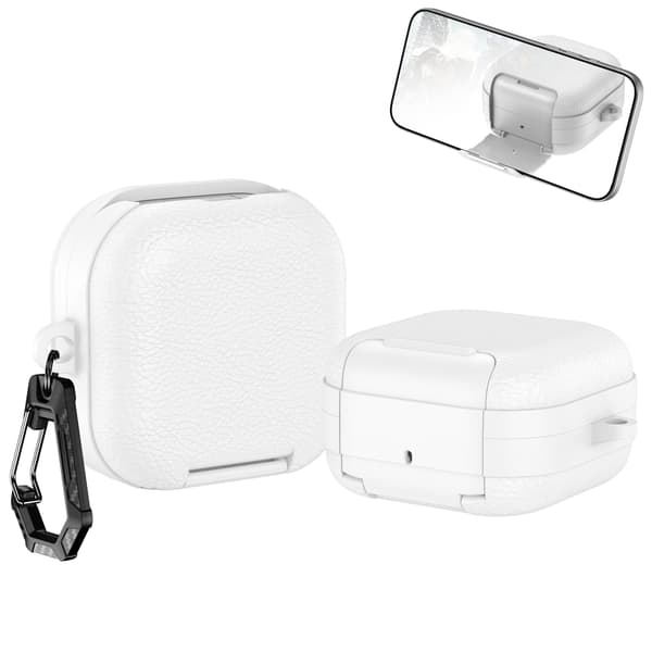 Etui til Samsung Galaxy Buds 4 / Galaxy Buds 4 Pro, med integrert telefonholder og solid karabinkrok White