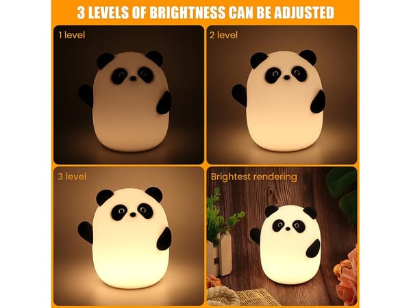 Panda nattlys for barn Søt silikon Panda lampe Berøringskontroll 3 lysmoduser Timer USB ladbart