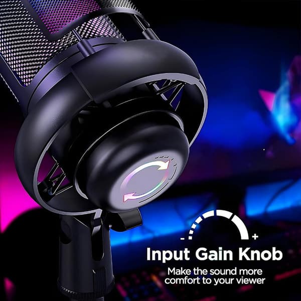 USB Gamingmikrofon til PC/PS4/PS5 med RGB, Mute-knap, Sort