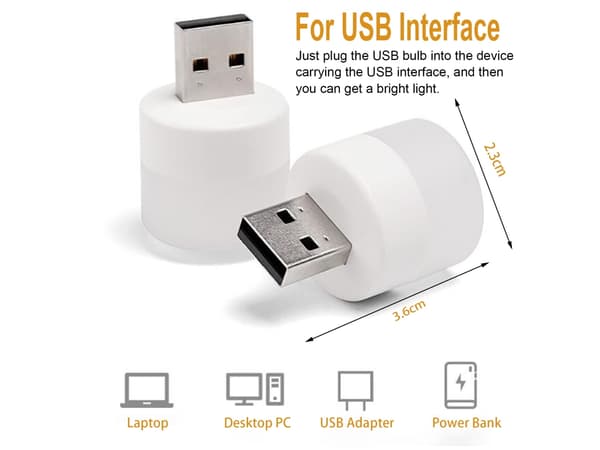 USB Mini LED Natlampe, Varmt Hvidt -