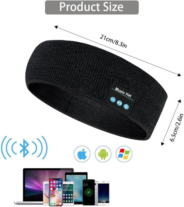 Bluetooth Sportshodetelefoner Søvnmaske Trådløst Bluetooth Musikkpannebånd Grå