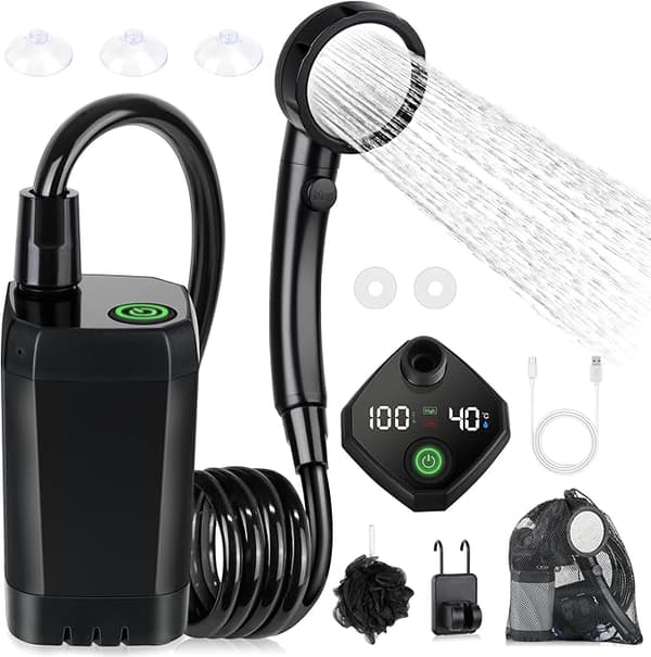 6000Mah Genopladelig Bærbar Campingbruser, med Smart LED Display, 4 Spraytilstande Sort