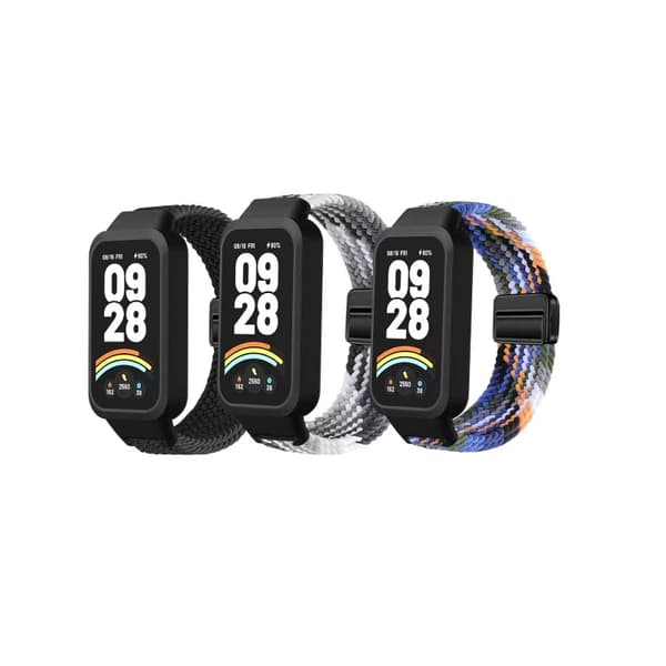 Flettet nylonrem for Xiaomi Mi Band 9 Active/Redmi Watch 3, elastisk stoff med magnetisk spenne stil 2 style 2
