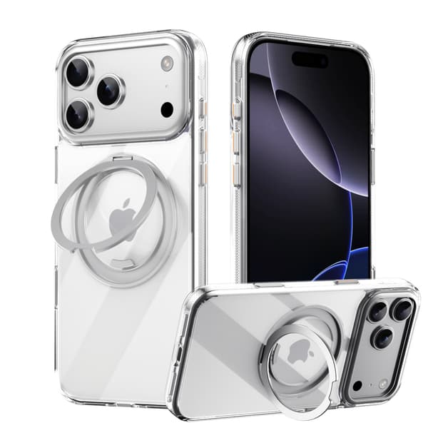 Fodral för iPhone 17 Pro Max, med 360° ringhållare och magnetisk design Transparent