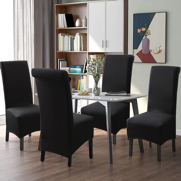4-delt elastisk stoltrekksett, ensfarget, diamantmønster, avtagbart, vanntett Svart Black