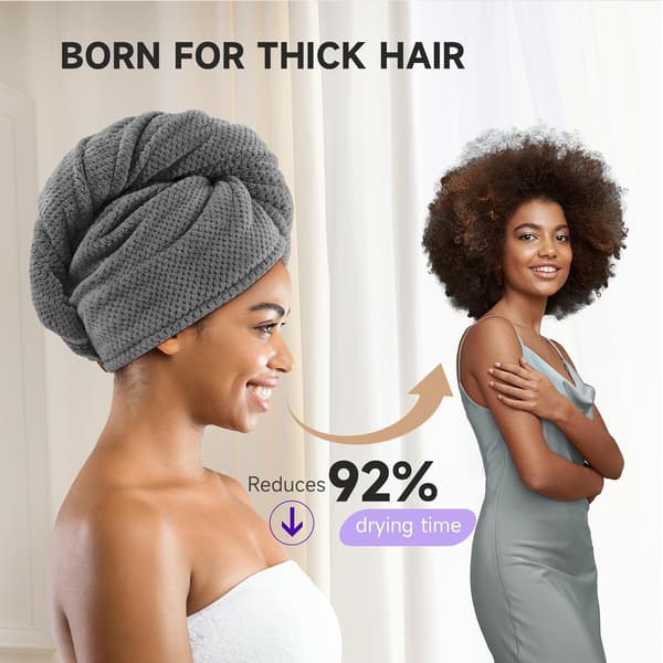 Hårhåndkle i mikrofiber, superabsorberende (1 stk, grå)