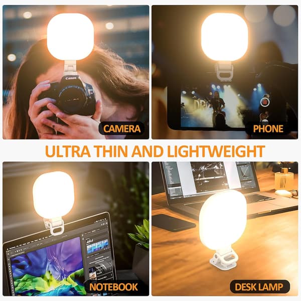 Bærbart LED-fotolys med 142 LED-lys og 2 klips, 3 moduser (hvit)
