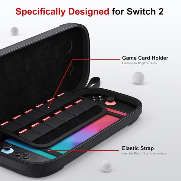 Ultratyndt etui til Nintendo Switch 2 med 12 spilkortpladser Sort Black