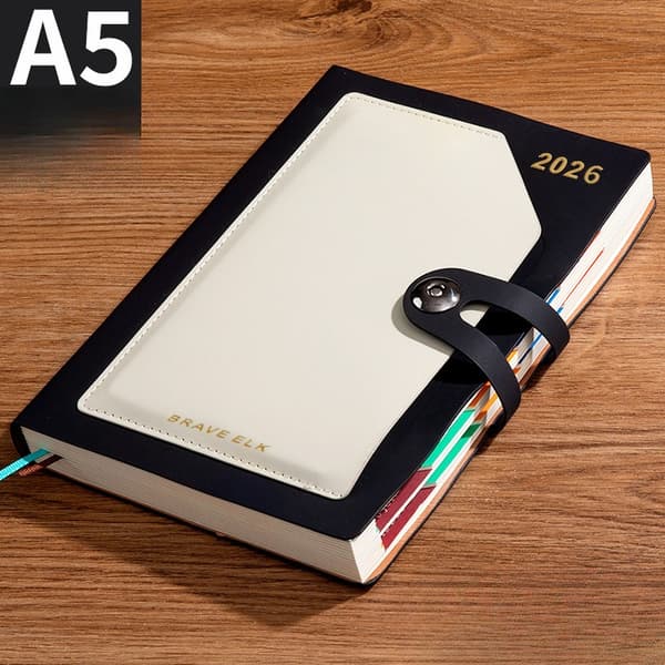 2026 Planner, 400 sider, med månedlige tags. Sort Black