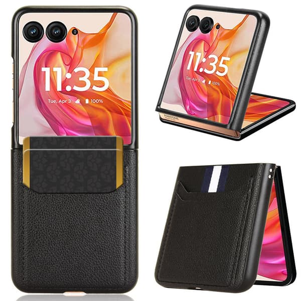 Etui til Motorola Razr 70 Plus, læderbagside, med kortplads Black