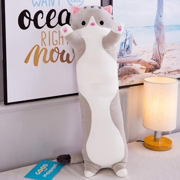 Plys kat tegneseriepude 90cm Grå Gray