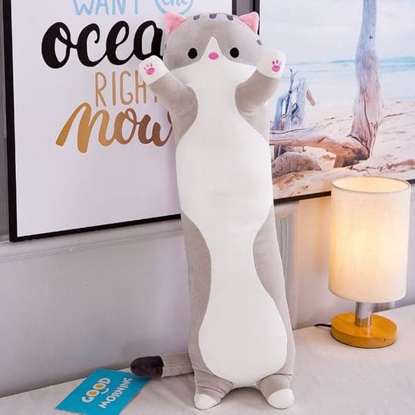 Plyschkatt tecknad kudde (110 cm / 43,3 tum) Grå Gray