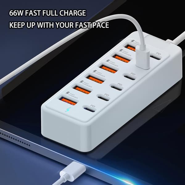 USB-strømstik -- Type-C og USB-A opladningssplitter, 66W udgang
