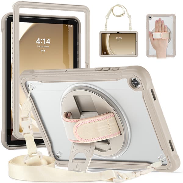 Etui til Samsung Tab A9Plus X210/X216, inkluderer håndleddsstropp og støtteben Khaki Khaki