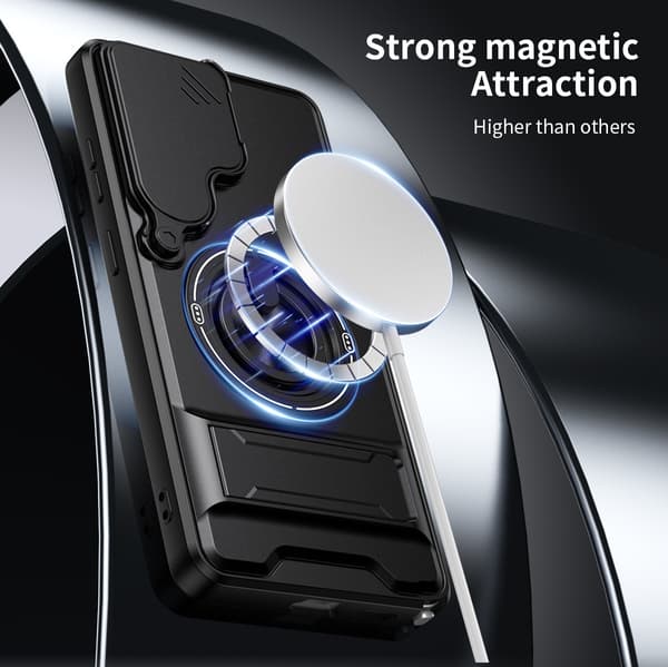 Etui til Samsung Galaxy S24 Plus, skyvbart kameradeksel og magnetisk ring, blå Blue
