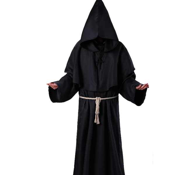 Middelalderlig munkekutte, Halloween cosplay-sæt med hættekappe, taljesnor og kors-tilbehør M Sort Black M