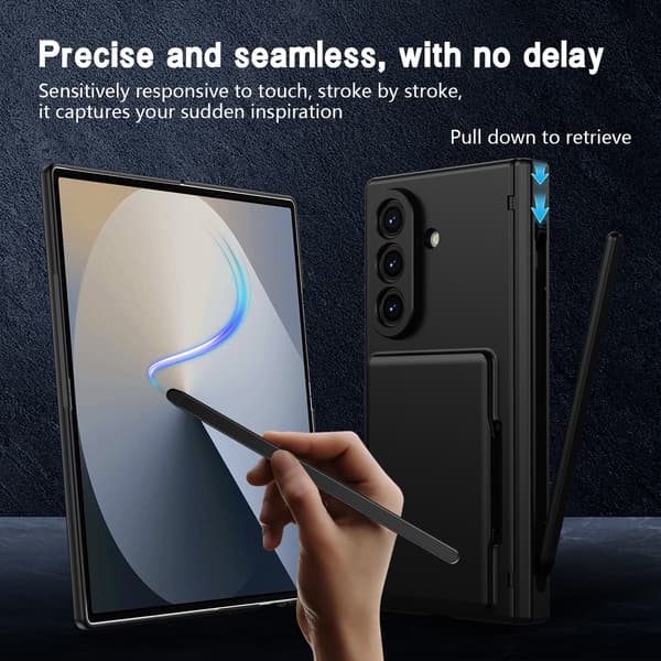 Fodral för Samsung Galaxy Z Fold 7, med inbyggd penna, vikbart stöd och hårt PC-material grå gray
