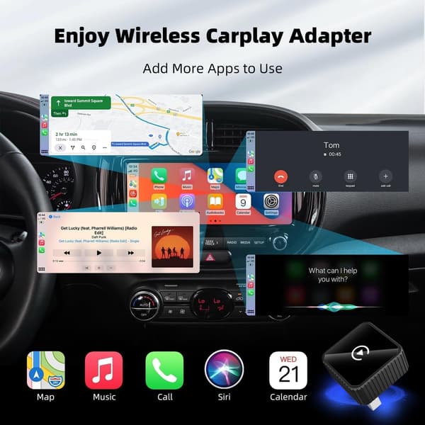2026-mallin langaton CarPlay- ja Android Auto -sovitin iPhonelle/Androidille – Plug-and-Play automaattinen yhteys, musta Black