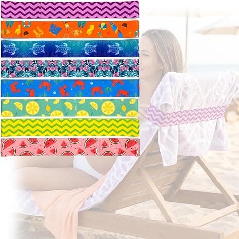 Strandstolshandduksremmar, elastisk polyester, 80 cm när den sträcks, vindtät och halkfri, 8-pack. Flerfärgad multicolor