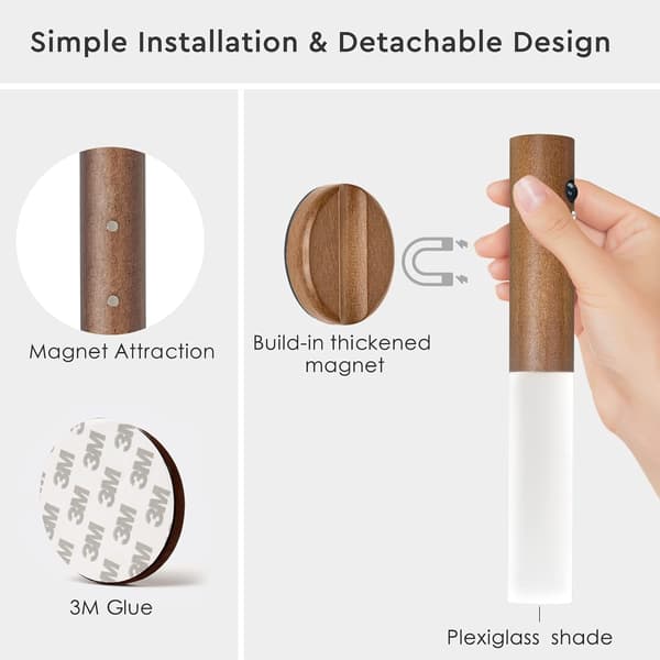 Uppladdningsbar magnetisk vägglampa, rörelsesensor, för hallar, 2-pack
