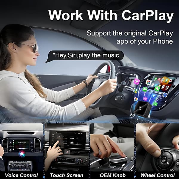 2026 Model Trådløs CarPlay & Android Auto Adapter til iPhone/Android – Plug-and-Play Automatisk Forbindelse Sort Black