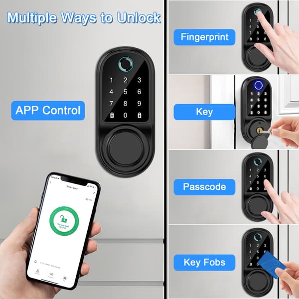 Bluetooth smartlås, appkontroll, numerisk knappsats, 2 nycklar - batteridriven