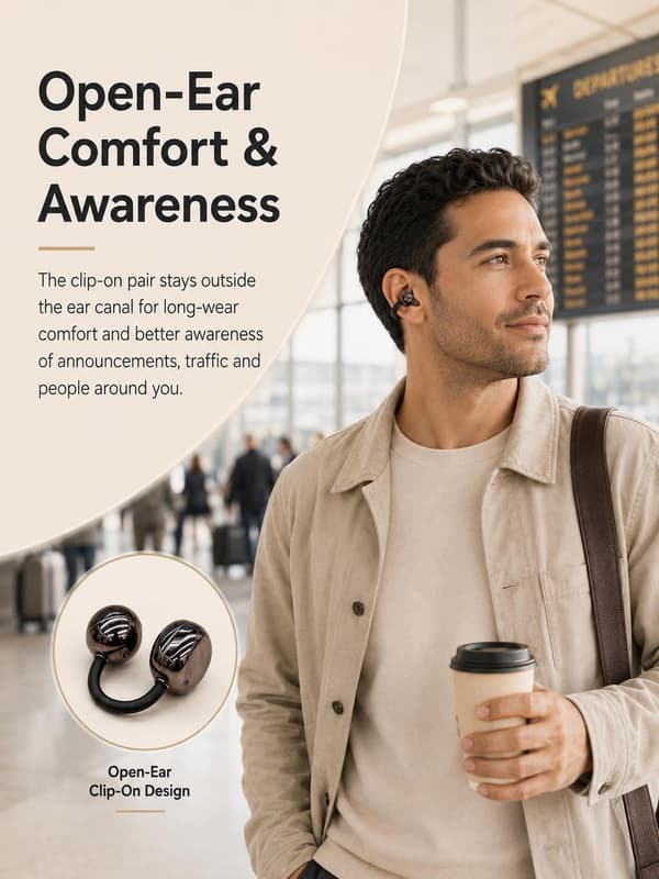 Trådlösa Bluetooth-öronsnäckor – 2-i-1 öppen clip-on & sov-öronsnäckor, brusreducering & extremt lång batteritid 肤色