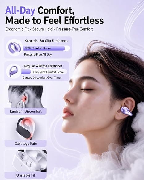 Trådløse Bluetooth-øretelefoner - Clip-on ørepropper, åben knogleledning design lilla