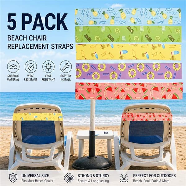 Strandstolhåndklestropper, 5-pakning - 30 cm x 5 cm elastisk bånd flerfarget multicolor