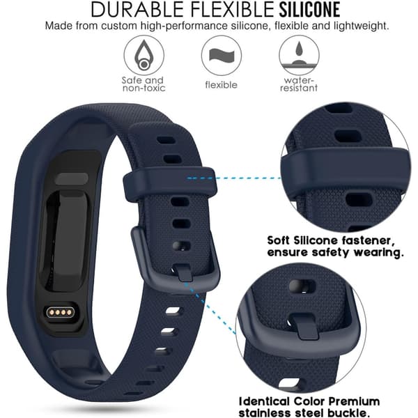 Bløde silikone urremme kompatible med Garmin Vivosmart 5, med sikkerhedsmetalspænde, 3-pak. [E] [E]