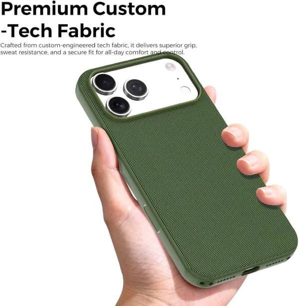Etui til iPhone 18 Pro, premium vævet-tekstur finish, faldresistent og stødabsorberende grøn green