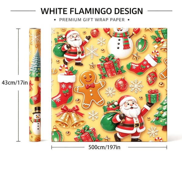Julklappspapper, presentpapper, 1 rulle (43 x 500 cm) jultomte Santa Claus