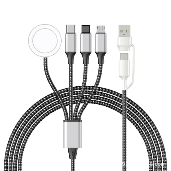 Data Adapter Kabel til Apple Watch, 4 i 1 Nylon Flettet Kabel, USB C/Micro Port/iPhone/Android Kompatibel