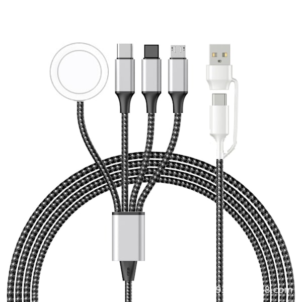 Data Adapterkabel för Apple Watch, 4-i-1 Nylonflätad Kabel, USB C/Micro Port/iPhone/Android-kompatibel