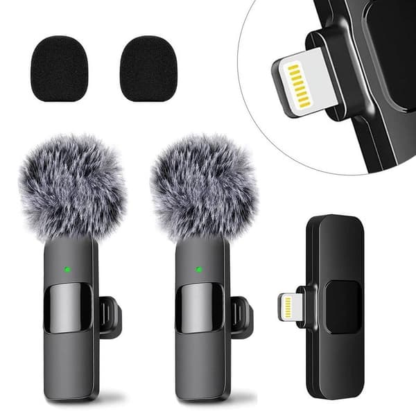 Trådløs Lavalier Mikrofon, Interface til iPhone, Velegnet til YouTube Podcast Interviews, Sort