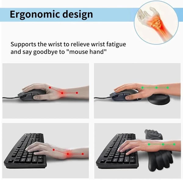 Englevinger Musehåndledsstøtte Sæt, Ergonomisk Skridsikker Musemåtte (2-delt sæt) Grå Grey