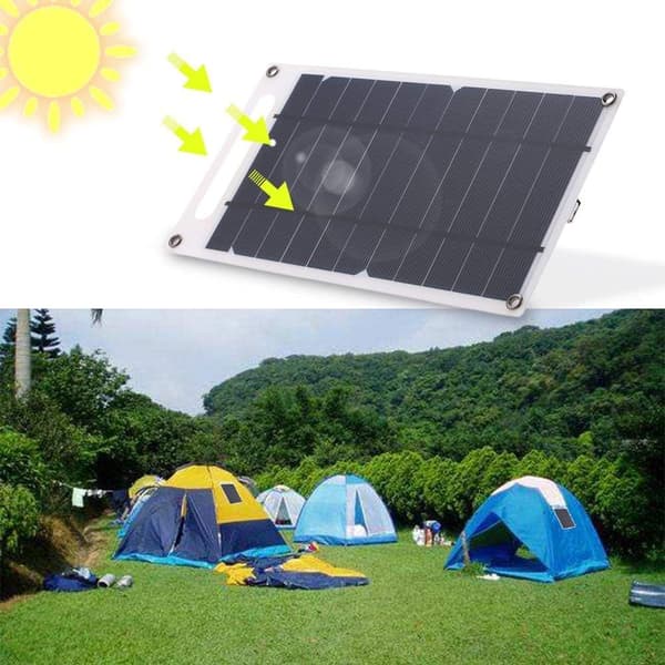 Bærbar soloplader med USB-interface, velegnet til mobiltelefoner og camping
