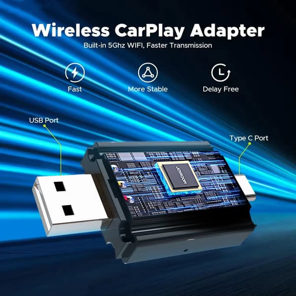 2-i-1 Trådløs Carplay-adapter for Carplay og Android Auto, Plug and Play, iOS 7.1+ og Android 11+