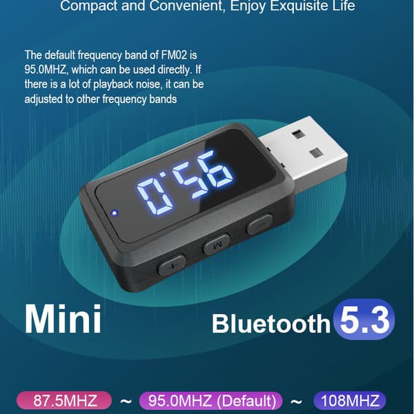 MP3 Bluetooth 5.3 -autovastaanotin – handsfree-puhelut, FM-lähetin