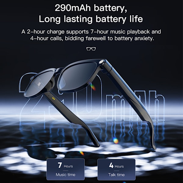 Smarte briller, 8-megapixel kamera, 1200P HD videooptagelse, oversættelse, Bluetooth-opkald