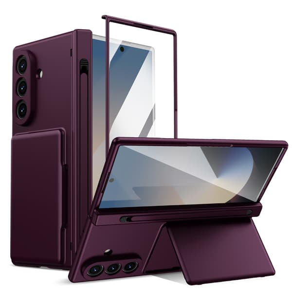 Fodral för Samsung Galaxy Z Fold 7, med inbyggd penna, vikbart stöd och hårt PC-material vinröd wine red